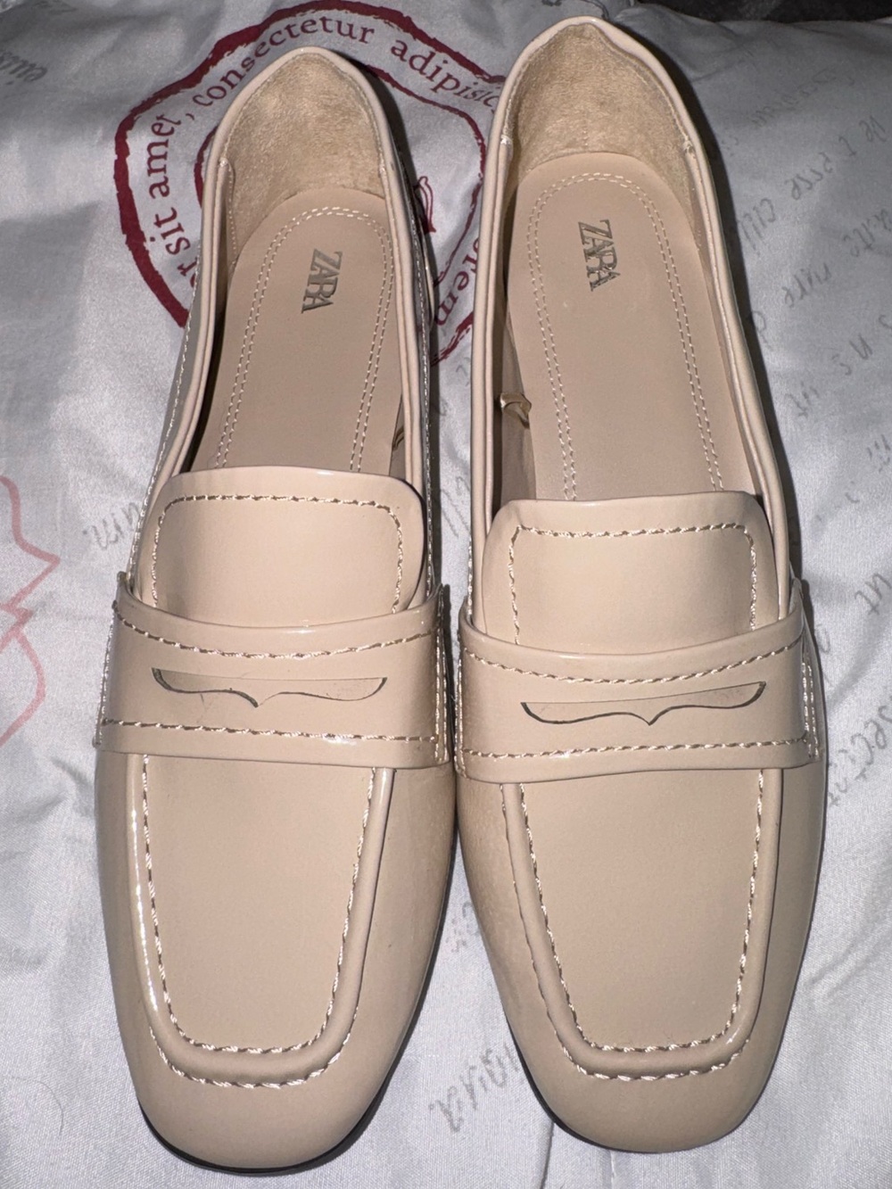 Zara Nude Beige Slip-On Penny Loafers